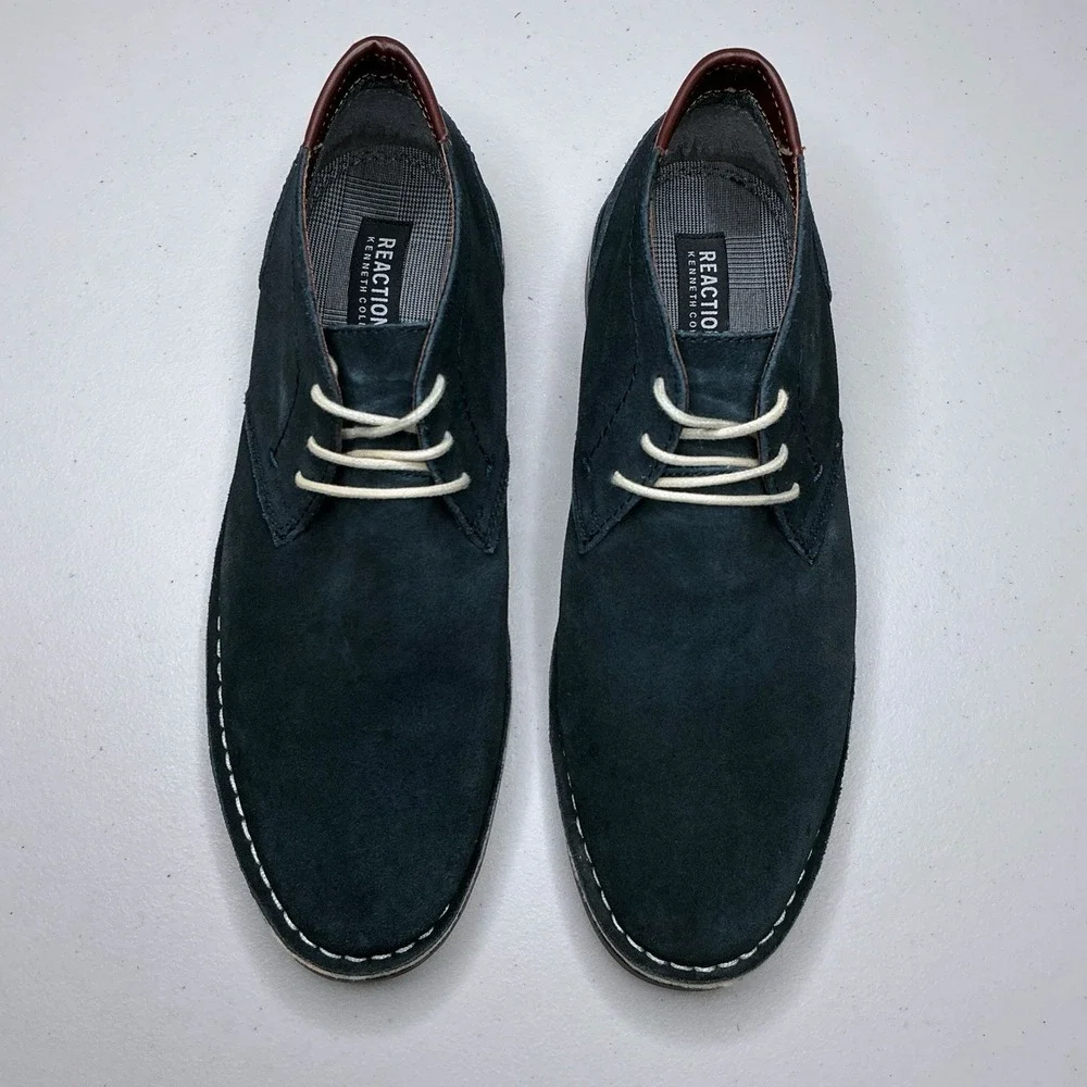Kenneth Cole Reaction Shoes Men 10.5 Blue Suede Leather Chukka Lace Up